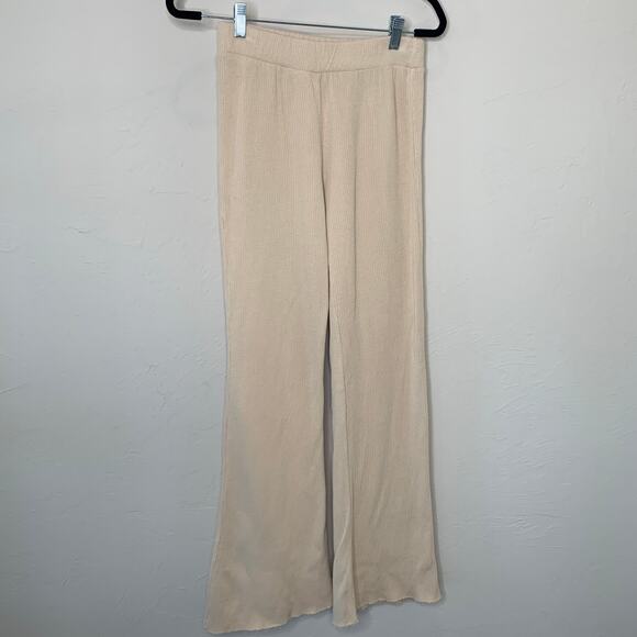 Wildfox Ribbed Wide Leg Cora Pants Size Small Wheat Color - Picture 3 of 8